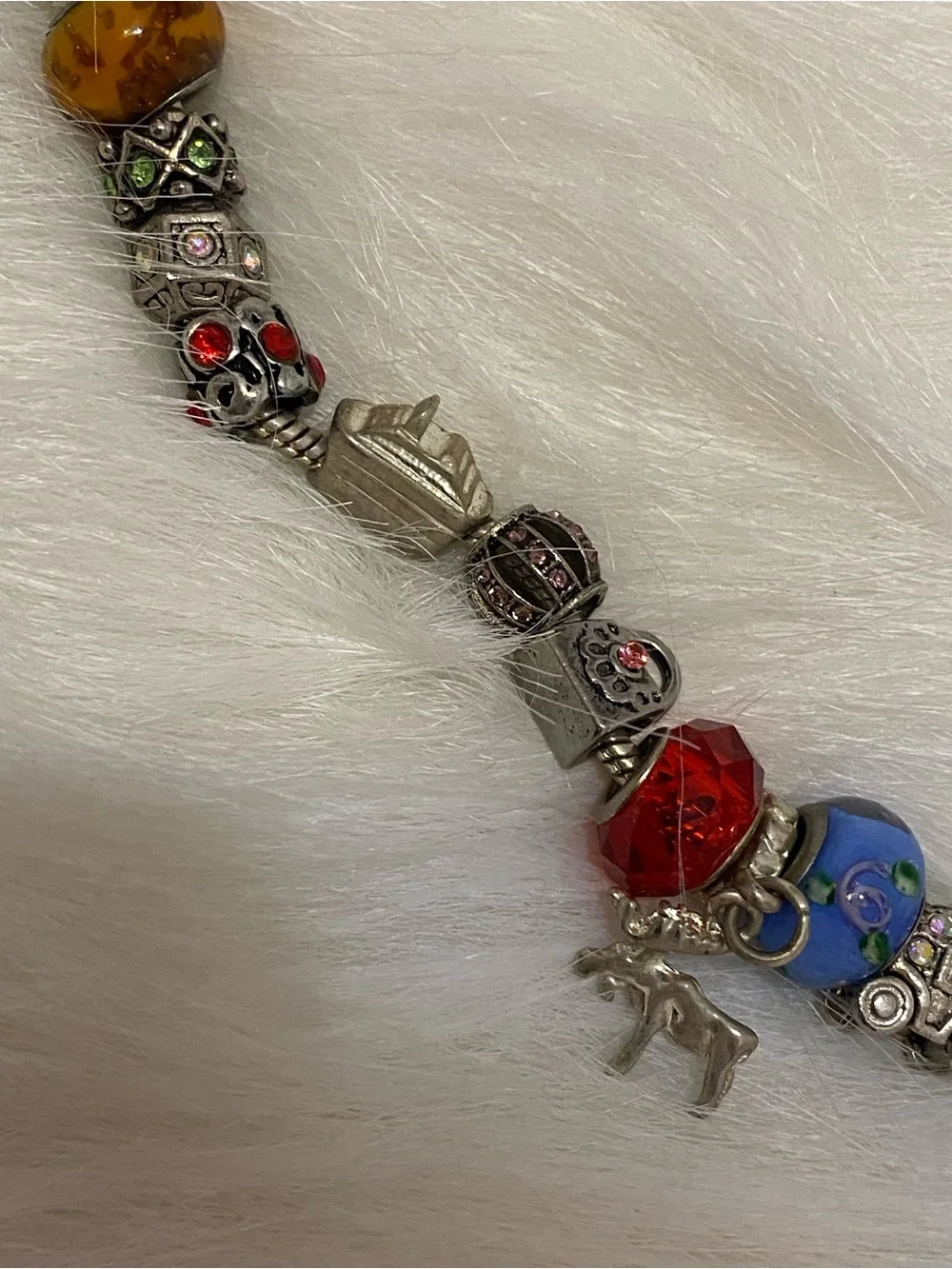 Vintage European Loaded Charm Bracelet Multi-Color Rhinestones & Lampwork Glass